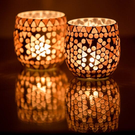 paarse mosaiek waxine houders, set van 2