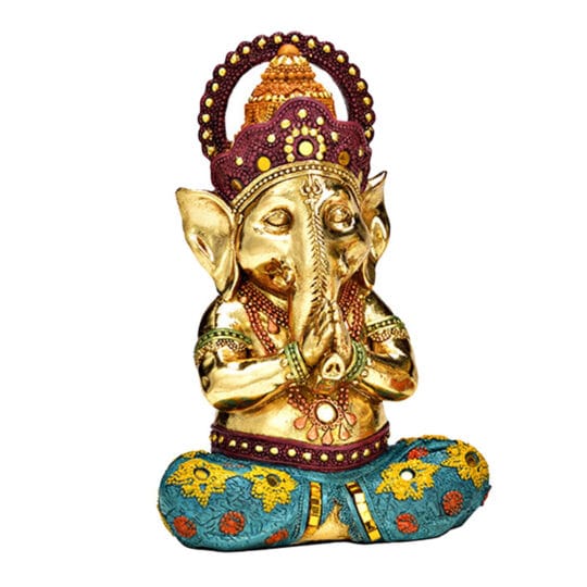 Beeld ganesha blauw goud, cadeau voor geluk en voorspoed